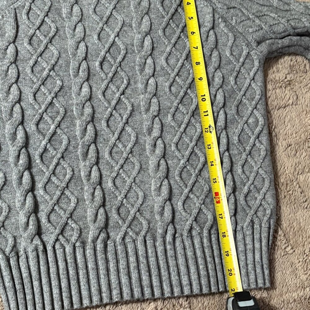 Like New Evereve Turtleneck Harlow Gray Cable Knit Sweater Leather Sleeve Size S - Picture 10 of 10